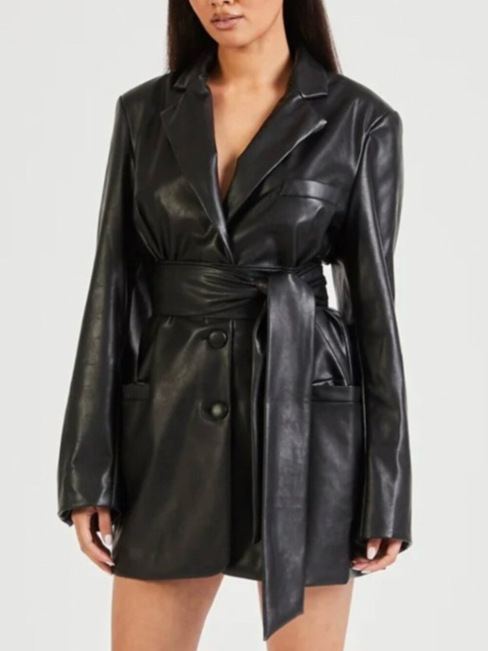 Because Of Alice — Leather Blazer Dress With Belt - Picture 3 of 5